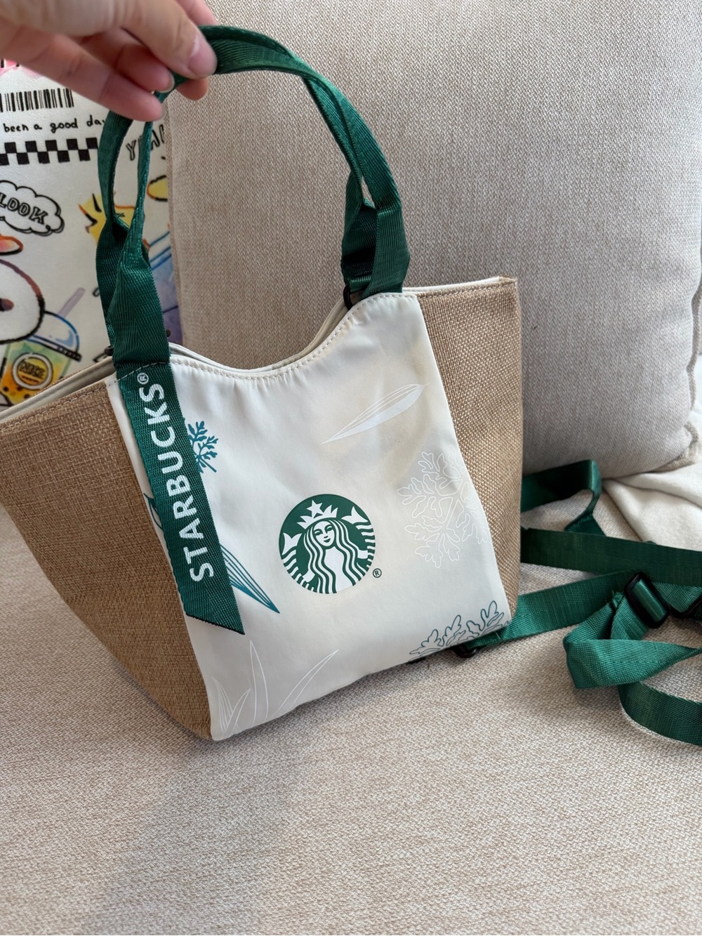 Star Green and Cream Tote Bag - Branded Women's Handbag